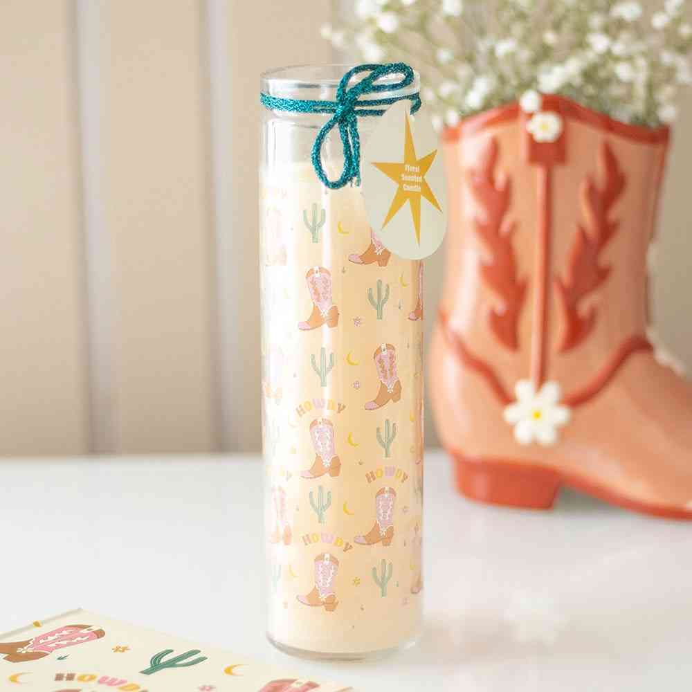 Something Different - Howdy Cowboy Boot Print Floral Tube Kaars - Multicolours